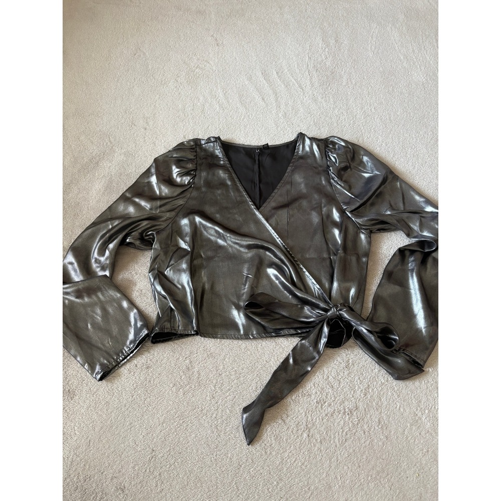 Vero Moda Metallic Wrap Top Long Sleeve Tie Waist Party Blouse‎ Size L